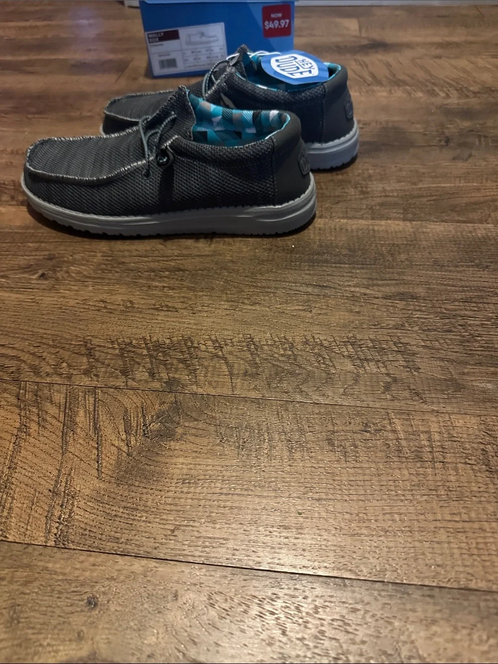 Hey Dude Kids Gray Slip-On Sneakers with Blue Lining